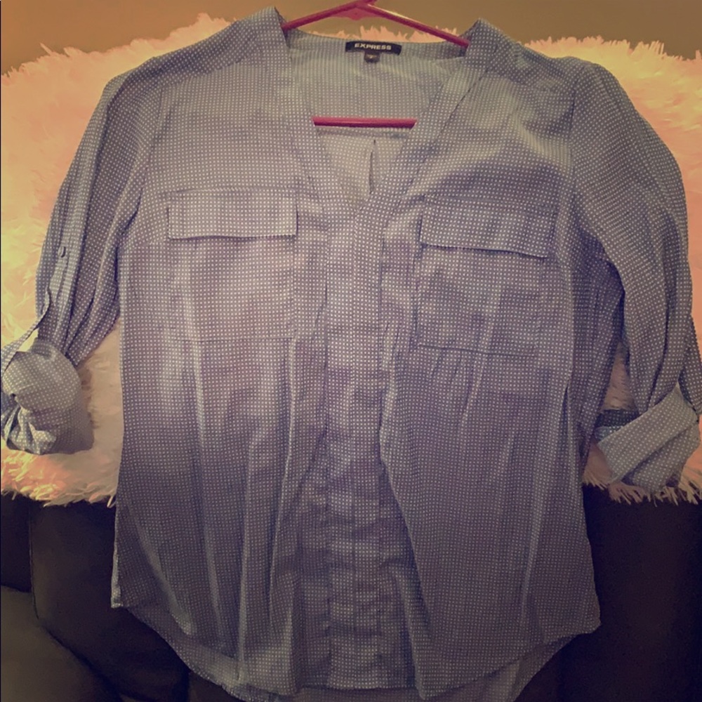 4/$30 Express light blue with white polka dot